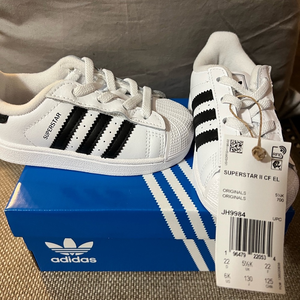 adidas White & Black Superstar Kids Sneakers